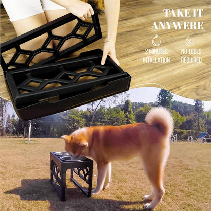 Large Elevated Dog Bowls Stand - Adjustable Raised Pet Food Feeder Station for Medium/Large Sized Dogs - Anti-Slip 4 Height Stand with 2 Stainless Steel Large Dog Food & Water Bowls Dish Set